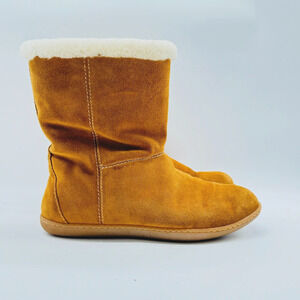 J Crew Boots Womens 10 Brown Suede Shearling Lined Casual Winter Snow Shoes